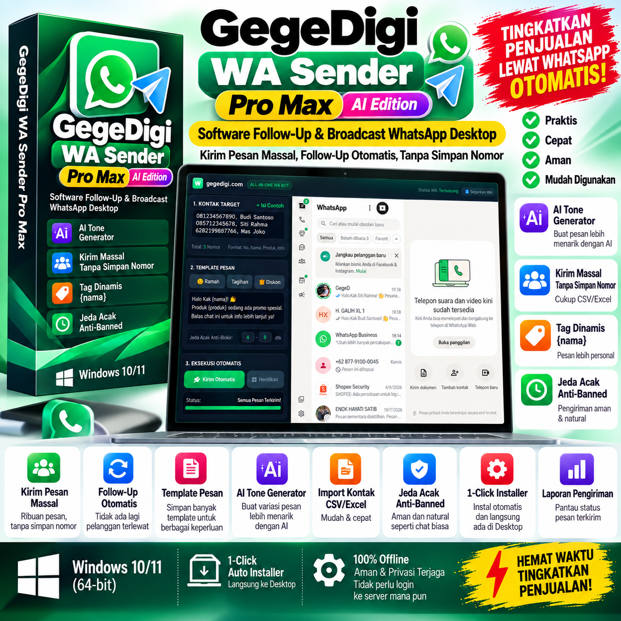 GegeDigi WA Sender Pro Max (AI Edition) - Software Follow-Up & Broadcast WhatsApp Desktop