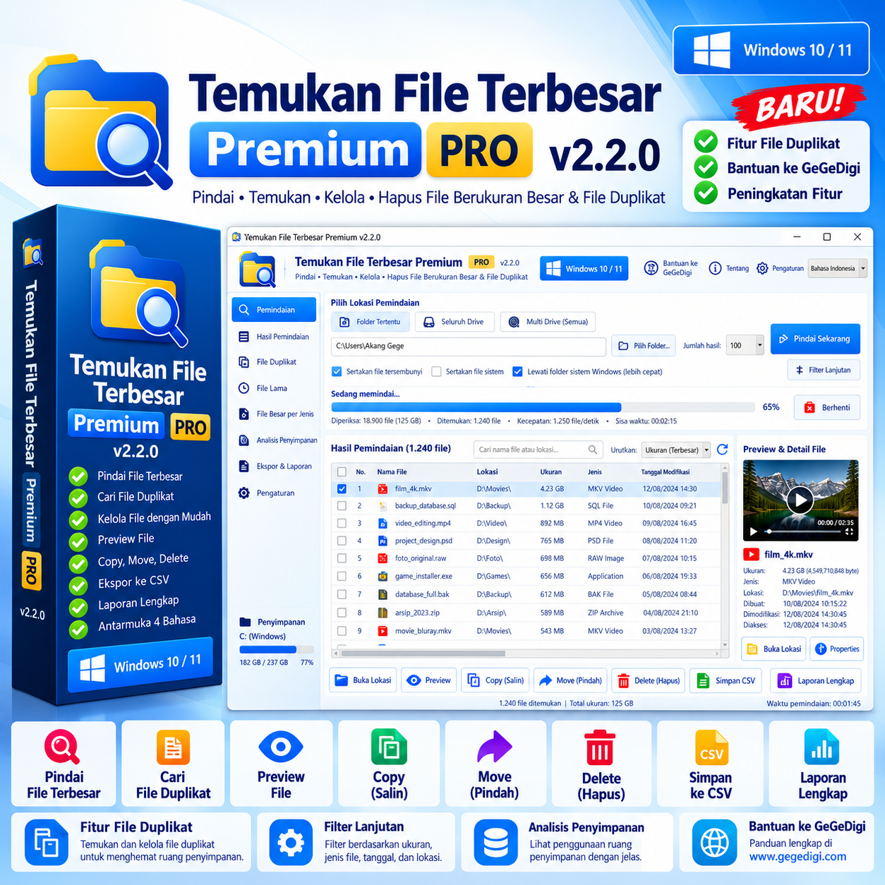Temukan File Terbesar Premium PRO v2.2.0 – Software Windows untuk Mencari File Besar, File Duplikat, dan Mengelola Penyimpanan
