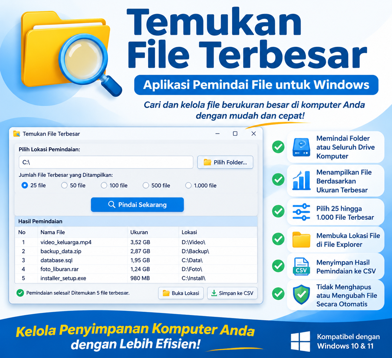 Temukan File Terbesar — Aplikasi Pemindai File Windows 10/11